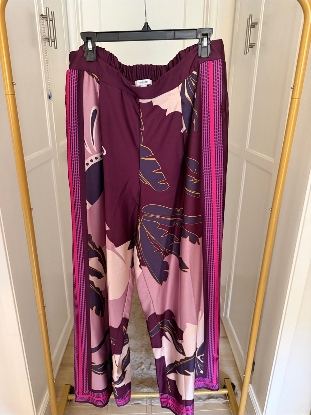 Nine West Plum & Pink Wide-Leg Printed Pants